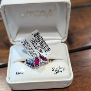 Ruby Diamond Sterling Silver Ring Size 9